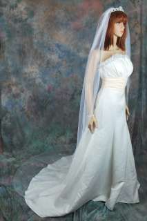 1T Diamond White Cathedral Plain Rhinestone Bridal Veil  