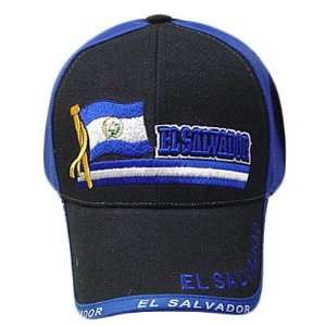 EL SALVADOR BLACK BLUE BASEBALL CAP HAT EMBROIDERED ADJ  
