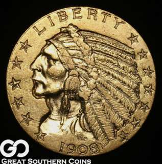 1908 $5 GOLD Indian Half Eagle CHOICE UNCIRCULATED  