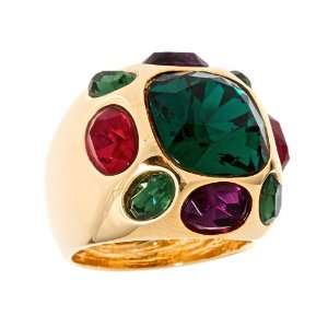 Kenneth Jay Lane   Gold Multi Gem Ring with Emerald Centre