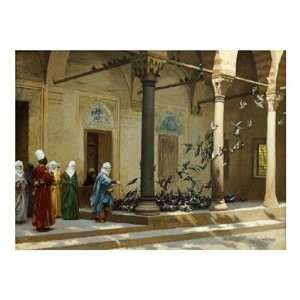  Harem Women Feeding Pigeons In a Courtyard by Jean leon 