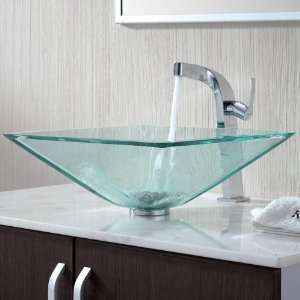    15100CH Clear Aquamarine Glass Vessel Sink and Typhon Faucet Chrome