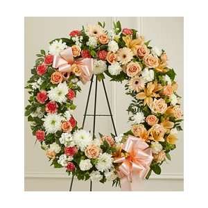 Flowers by 1800Flowers   Serene Blessing Standing Wreath Peach/Orange 