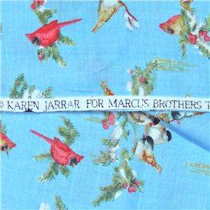 Marcus Brothers Cotton Fabric, Birds, Cardinals on Pale Blue Fat 