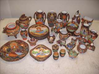Antique Japanese Moriage Hand Painted with Gold 37 pc  