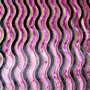 54 Wide Fuchsia Pink & Black Waves   Velvet Fabric with Waves Print 