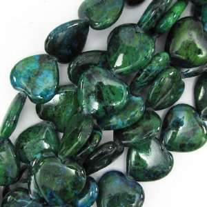  20mm blue azurite malachite heart beads 16 strand