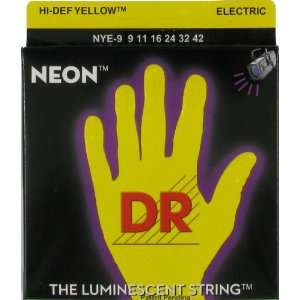 DR Strings HiDef Phosphorescent Yellow Electric Light, .009   .042 
