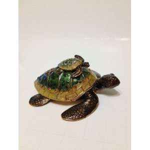  Turtle Carrying Baby on Back Bejeweled Trinket Box 