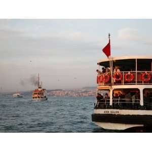 People on the Boat Crossing the Bosphorus, Istanbul, Turkey, Europe 