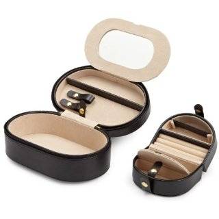 Wolf Designs 280602 Heritage Black Oval Zip Travel Case Jewelry Box