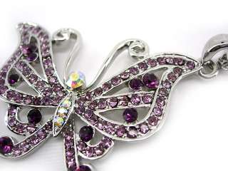 Twinkling Light Purple Butterfly Czech Crystal Necklace  