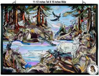 ART GLASS WINDOW PANEL PAINTED STAINED FOREST WILDLIFE  
