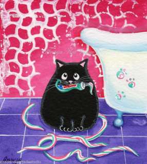   Bad Kitty Cat Bathroom Pet Art ~ Museum Etching Paper Painting Print