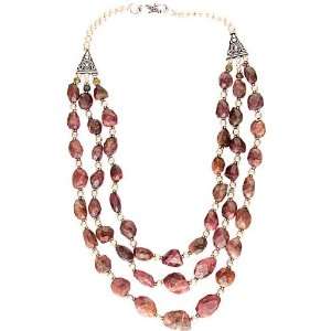  Faceted Ruby Tumbles Beaded Necklace   Sterling Silver 