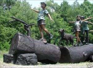 BRONZE Children Skipping on Logs Art Garden Sculpture  