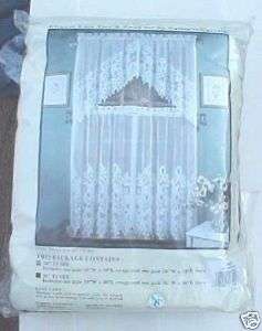 ASHLEY GREEN Lace Tier 58x24 Swag 58x30 Curtain Set  