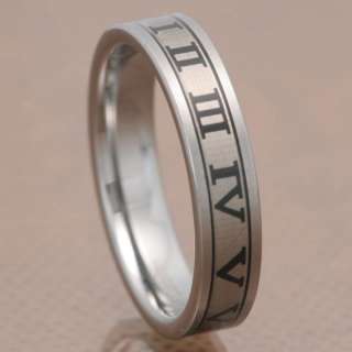 6mm Roman Numerals Etched Tungsten Carbide Ring Mens Wedding Band 
