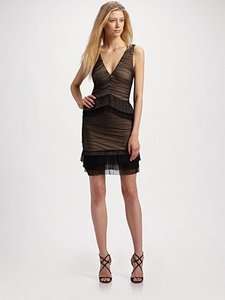 NEW* BCBG Black Sven Pleated Tulle Tiered Dress S $248  