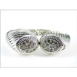  Silver Tone Hinged Bracelet with Diamond Like Accents True 