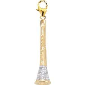  14K Gold 1/10ct HIJ Diamond Clarinet Spring Ring Charm 