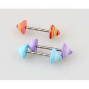   of 3 Colored cone Straight Barbells / Belly Rings   14g Jewelry