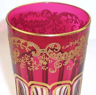 Saint St. Louis Glass Rabat Trianon Red Cased Engraved Gold Design 