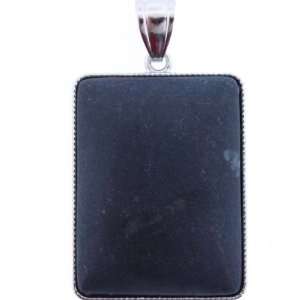  Pendants   Frosted Black Stone Rectangle Inlay Silver Plated Base 