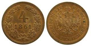 b020 AUSTRIA 4 KREUTZER 1861 COIN ÖSTERREICH UNC  