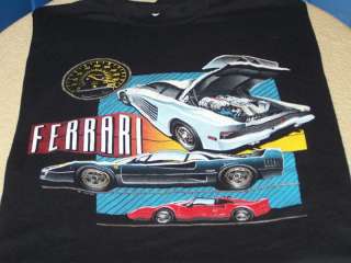 FERRARI SPORTS CAR Features Three Cars   Vintage 1991 Black T Shirt 