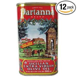 Partanna Brand Sicilian Extra Virgin Olive Oil 17 oz. Tin 12 pack 
