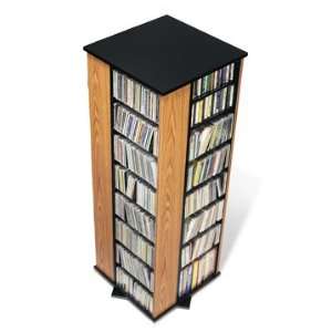  Oak and Black 4 Sided Spinning Multimedia Storage Tower 