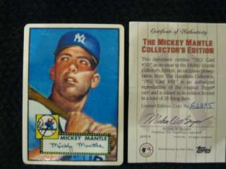 AUTHENTIC MICKEY MANTLE 1952 TOPPS ROOKIE PORCELAIN RELICA CARD WITH 