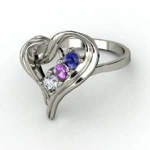   Heart Ring, Round Amethyst 14K White Gold Ring with Diamond & Sapphire