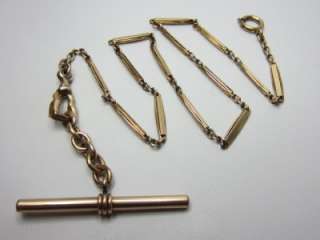 Antique Ylw Gold Filled Bar Link Watch Chain w/T Bar  