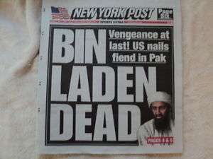 BIN LADEN DEAD NEWSPAPER MAY 2 NEW YORK POST  