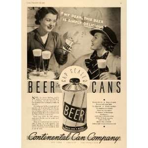  1935 Ad Continental Cap Sealed Canned Beer Glasses Lady 