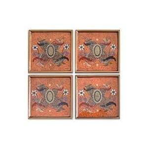  NOVICA Glass coasters, Colonial Orange (set of 4 