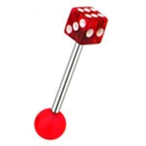 Tongue Ring Piercing Barbell with Red Dice Design Top 