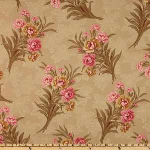  44 Wide Rue Saint Germain Rose Stems Tan Fabric By The 