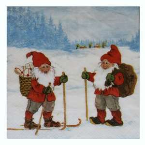  Scandinavian Christmas Napkins   Skiers