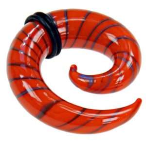  Pair of Stripe Orange Pyrex Spiral Plugs   2g Jewelry