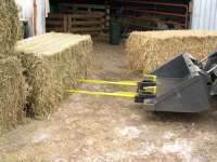 Clamp on square hay bale spear for loader bucket  