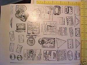30 UNMOUNTED FAUX PASSPORT RUBBER STAMPS Belize, Chicag  
