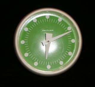   CENTURY MODERN WALTHAM CLOCK ROUND BALL GREEN WHITE 1950S 1960S  