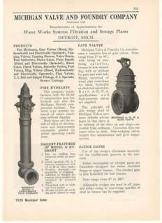 1929 Michigan Valve Co Fire Hydrant Gate Valve Print Ad  