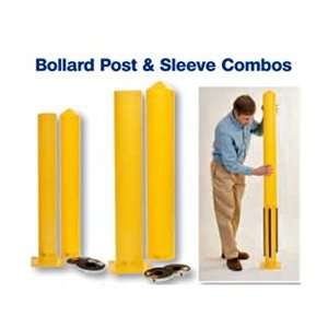 Combo Steel Bollard Post and 4 Smooth Post Sleeve, 4.5 x 42 Yellow 