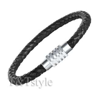 black leather with stainless steel magnet buckle bangle br32