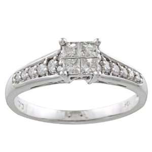 White Gold 2/3ct Pave Princess Cut Diamond Engagement Ring (G H, I1 I2 