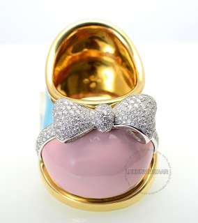 Aaron Basha Blue & Pink Baby Shoe in 18K Yellow Gold Diamonds & Enamel 